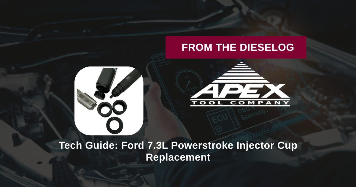 Step-by-step mechanical extraction setup of an internal expansion puller mandrel inside a 7.3 diesel head